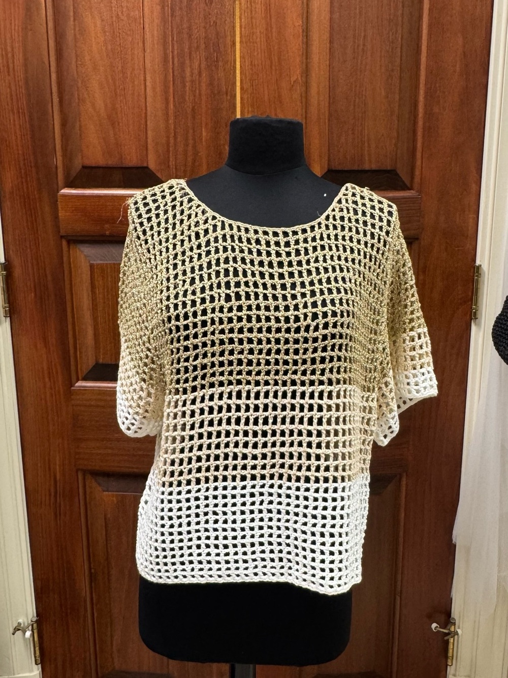 ESQUALO Crochet Ombre Tunic in Cream and Tan